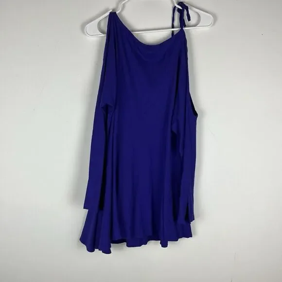 FREE PEOPLE Sz XS CLEAR SKIES ASYMMETRIC HEM COLD SHOULDER TUNIC VIOLET … - Picture 3 of 6